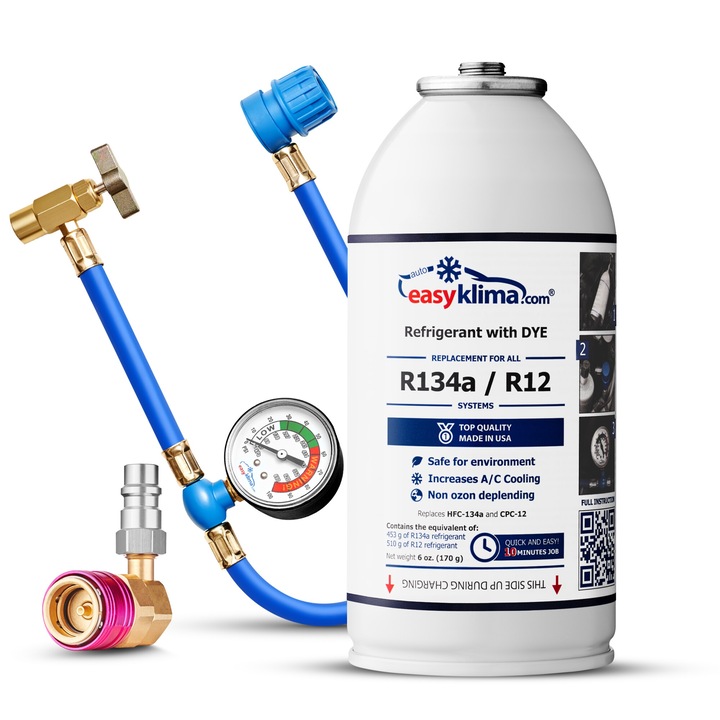 Kit EasyKlima R134a + adaptor HP/LP pentru sistemul de aer conditionat auto