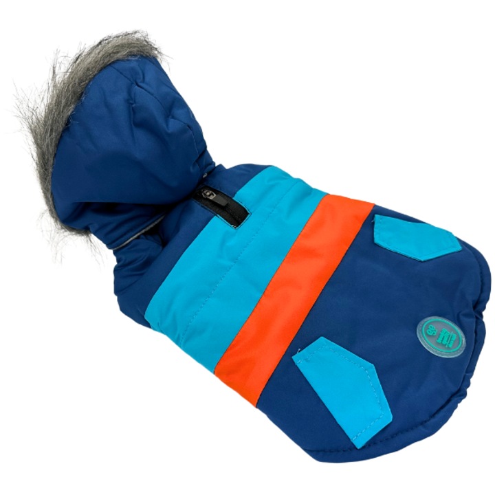 Geaca pentru caini Freedog Abrigo Malakai Azul, Albastru/Multicolor, 15cm