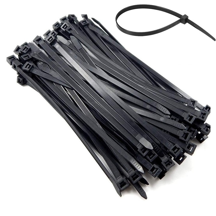 Set 100 Coliere pentru Organizare, Dalip, Dimensiuni 200 x 2.5 mm, Plastic, Negru