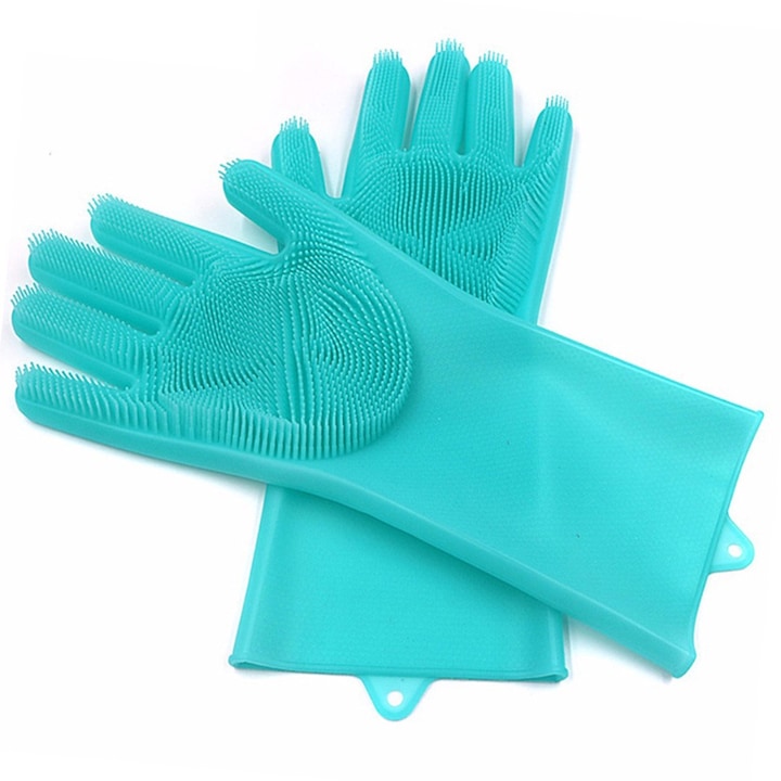 Szilikon kesztyű, többfunkciós, sörtékkel, univerzális méretű, magas hőálló, világoskék