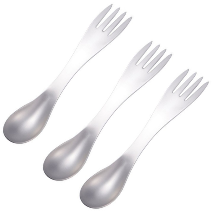 Set 3 Tacam 2 in 1 tip Spork, otel inoxidabil, pentru Camping si Calatorii, 35*180cm, Vanaxalife®, Argintiu
