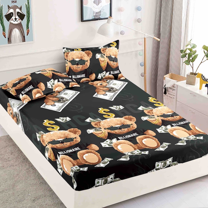 Husa de pat si 2 fete de perna, 2 persoane, 3 piese, 180x200cm, Multicolor, j 5