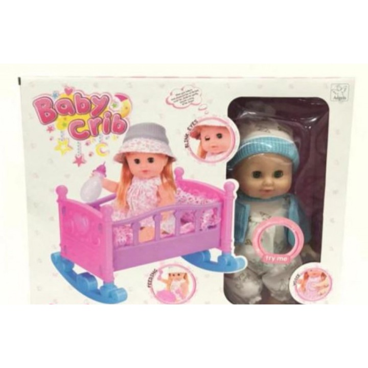 Куклен комплект с кошара и аксесоари, Baby Grib, Два комплекта дрехи Розови и сини