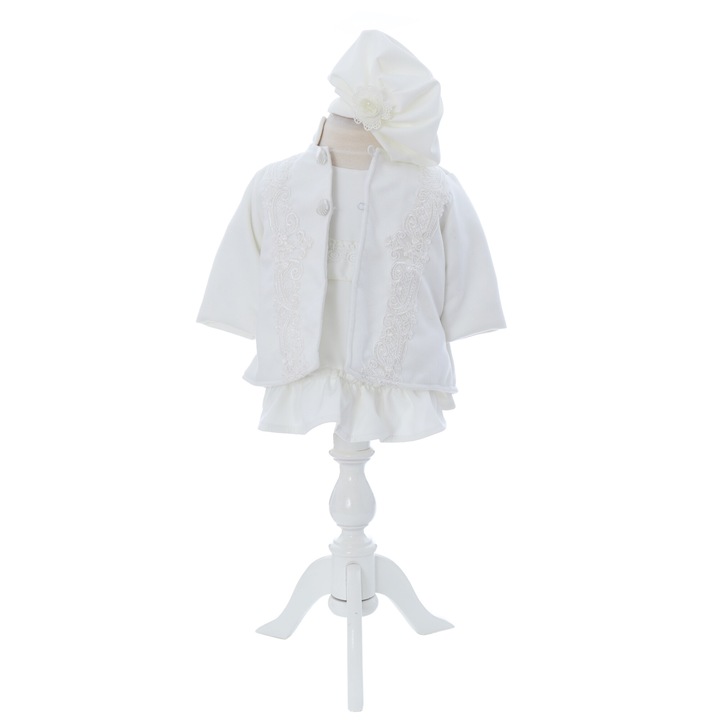 Rochita botez cu palton si turban, Recostore®, REC3047, 1-3 luni