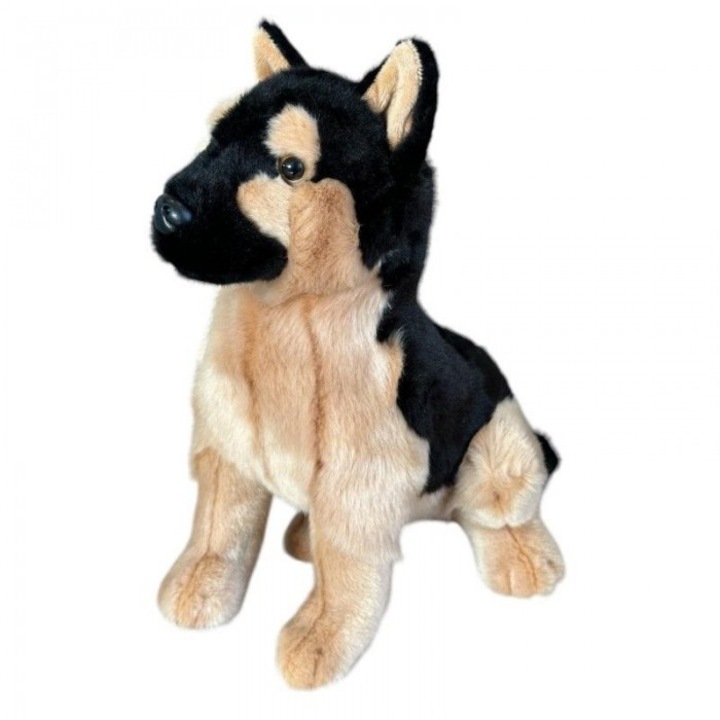Плюшена играчка Dubi, Немска овчарка, 30 см, Интерактивна, Кафяв/Черен