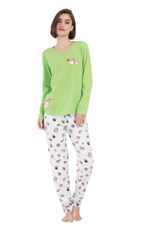 Pijama bumbac Vienetta, Sushi Time, verde deschis