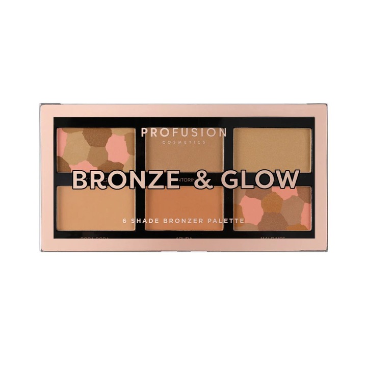 Bronzáló és kiemelő paletta, Bronze & Glow, 6 árnyalat, Profusion Cosmetics, 15,6 g