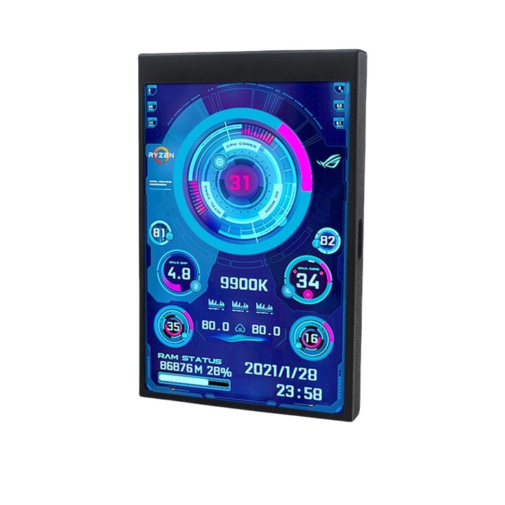 Monitor portabil pentru computer, IPS unghi de vizualizare complet, ecran incorporat, monitor de stare, tema dinamica, Type-C, 3,5″, negru
