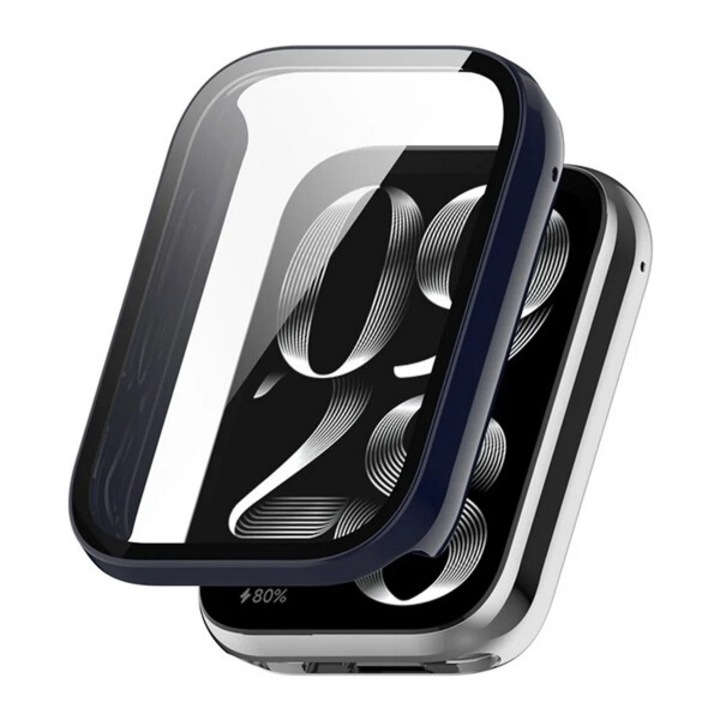 Gigapack műanyag keret, bumper, ütésállóság + kijelzővédő üveg, sötétkék, kompatibilis: Xiaomi Smart Band 9 Pro