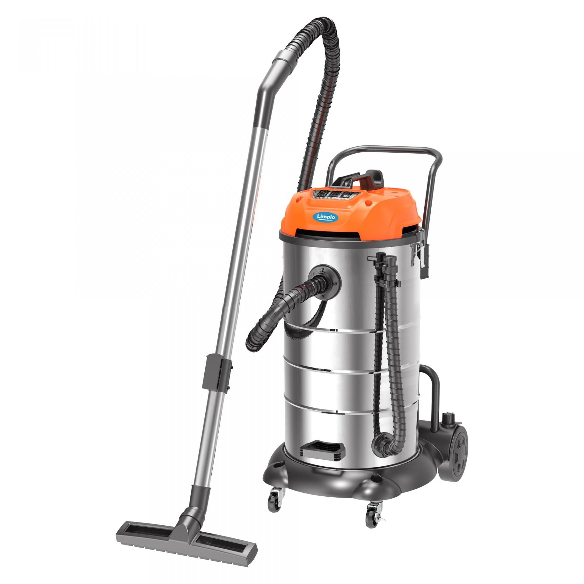 Aspirator multifunctional Limpio LWD-80X2, 2400 W, Putere aspirare 350 W, Flux de aer 3 m3/min, Sistem de scurgere, Portocaliu/Inox