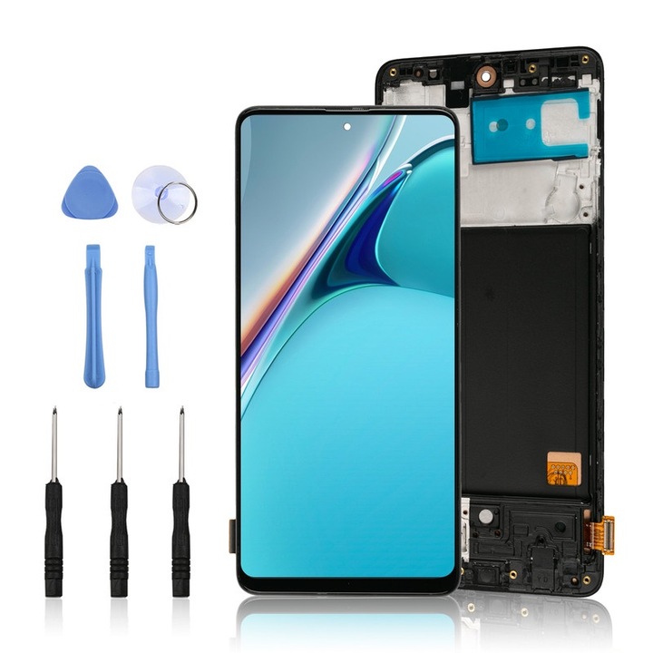 LCD дисплей с тъч за Samsung Galaxy A51 черен с рамка и инструменти за ремонт