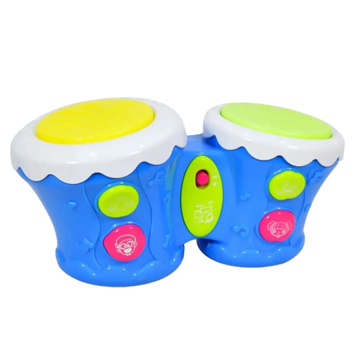 Jucarie bebe, tobita dubla africana, GHEMOTOC®, cu sunete si lumini, albastra