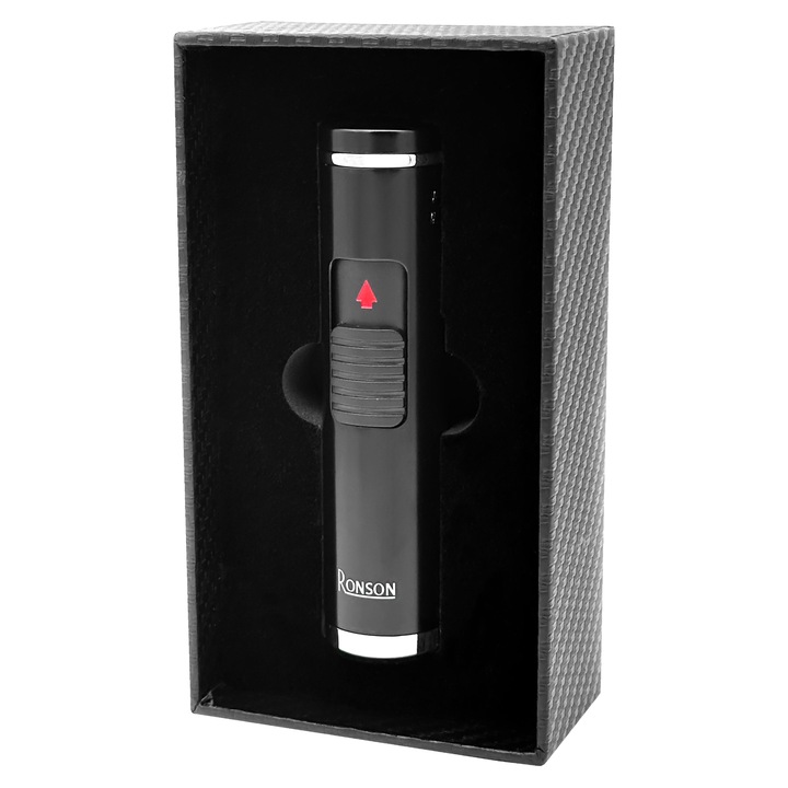 Bricheta Ronson Monsun Negru 3 Jet Cu Puncher Pentru Cigare, Lumina De Tip Torch