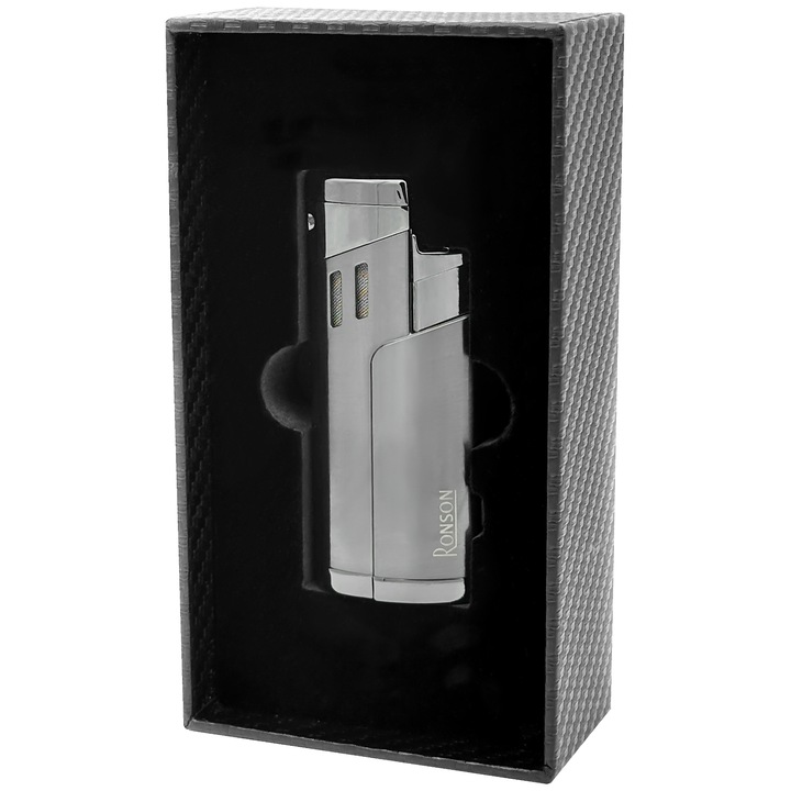 Bricheta Ronson Cyclon Gun Metal 3 Jet Cu Perforator Pentru Tigari, Tip Bricheta Cu Flacara Reglabila