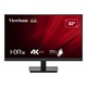 Монитор ViewSonic VA3208-4K-HD, 31.5'', SuperClear VA panel, AG, 16:9, 4K UHD 3840x2160, 300cd/m2, 3000:1, 60Hz, 4ms, sRGB, Flicker-Free, Low Blue Light, 2x HDMI, DP, Audio Out, DC Socket, Tilt, VESA 100, Black VA3208-4K-HD