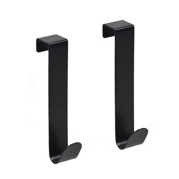Set 2 Carlige Metalice Negre pentru Usa si Usa de Dulap, 2x12 cm