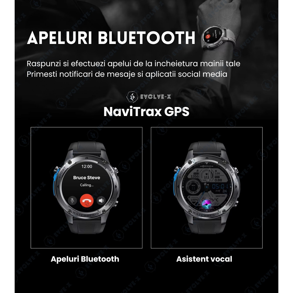 Ceas smartwatch Evolve-x® NaviTrax GPS, Super AMOLED, GPS Dual