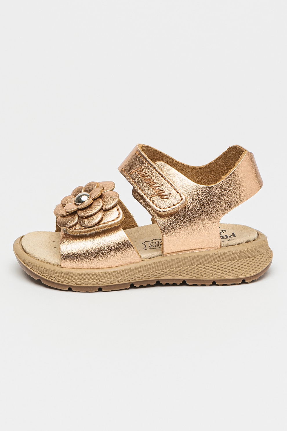 Primigi, Sandale cu velcro si aplicatie floare, Auriu rose, 29 EU