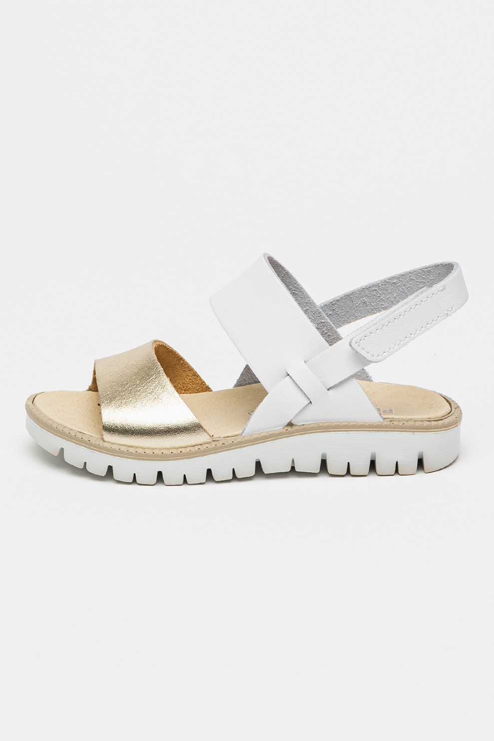 Primigi, Sandale de piele cu velcro, Alb, Auriu, 27 EU