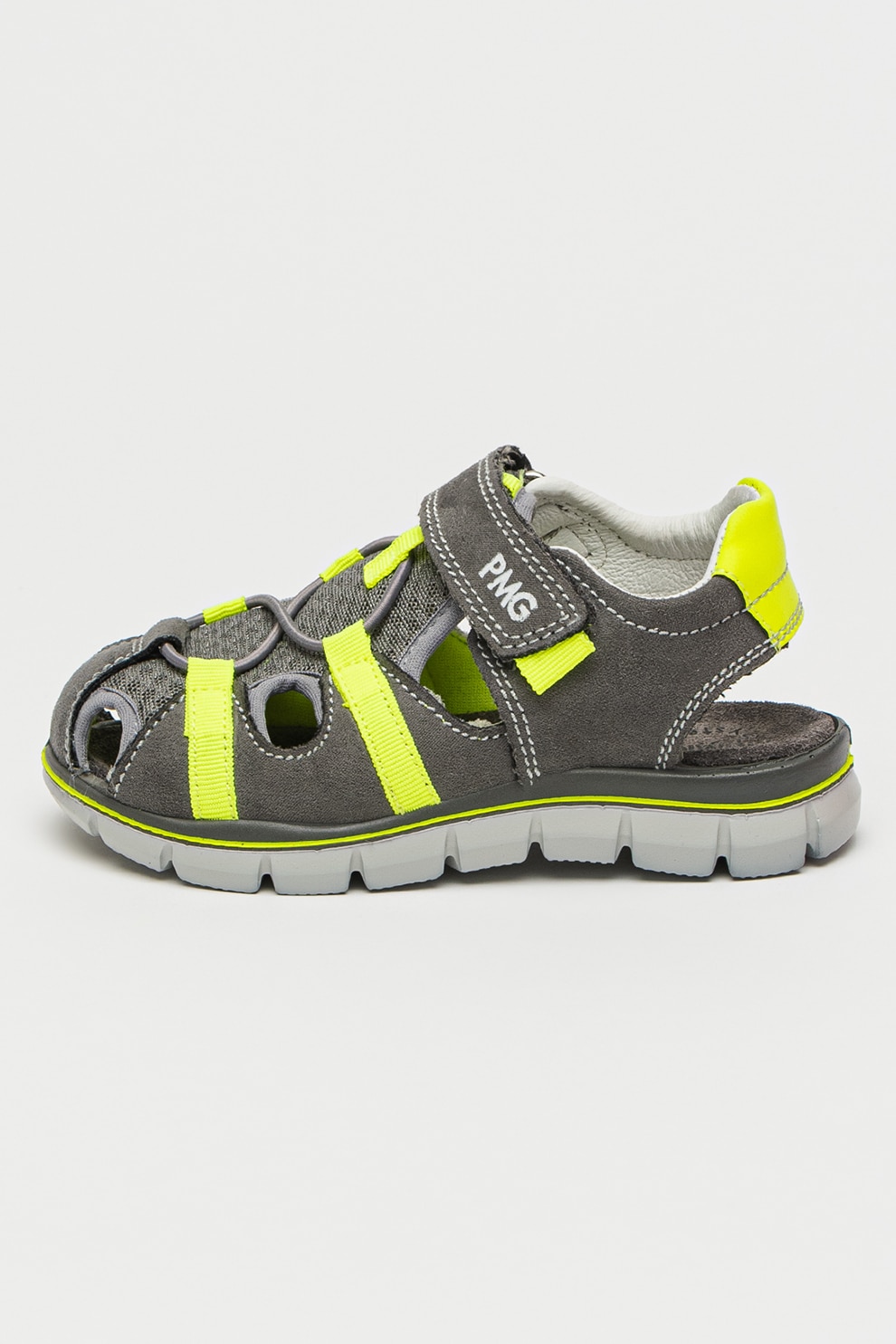 Primigi, Sandale de piele intoarsa cu logo, Verde neon, Gri inchis, 30 EU