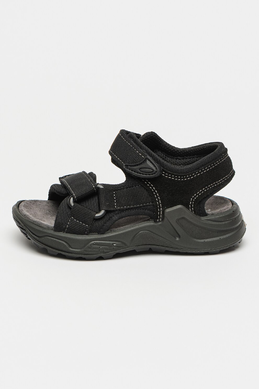Primigi, Sandale uni din piele intoarsa si material textil, Negru, 28 EU