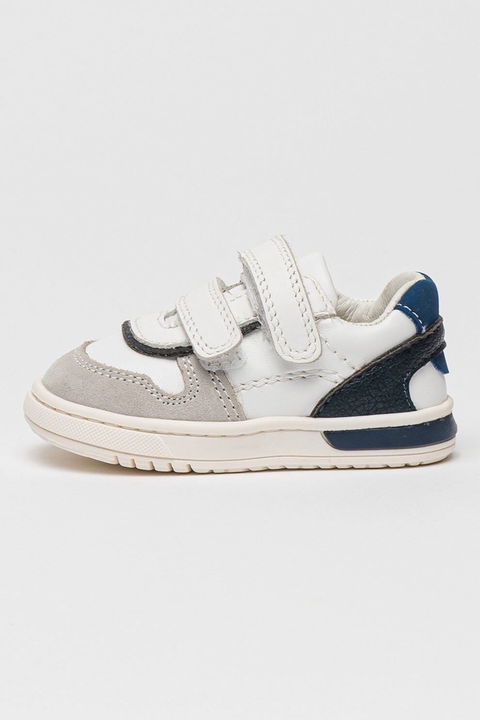 Primigi, Pantofi sport din piele si piele ecologica cu inchidere velcro, Alb, Gri deschis, Albastru, 27 EU