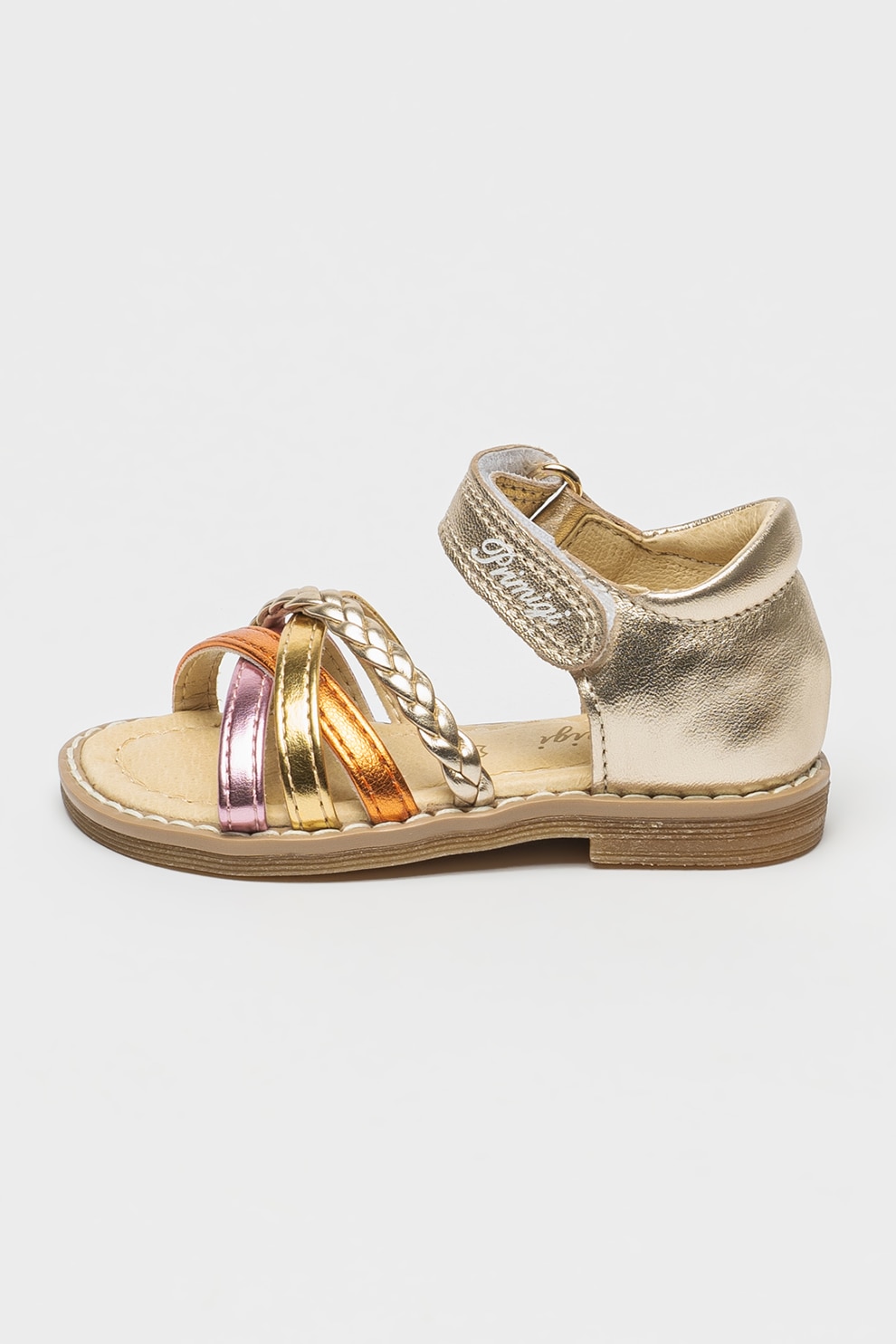 Primigi, Sandale flatform cu velcro, Auriu, Portocaliu, Roz, 22 EU