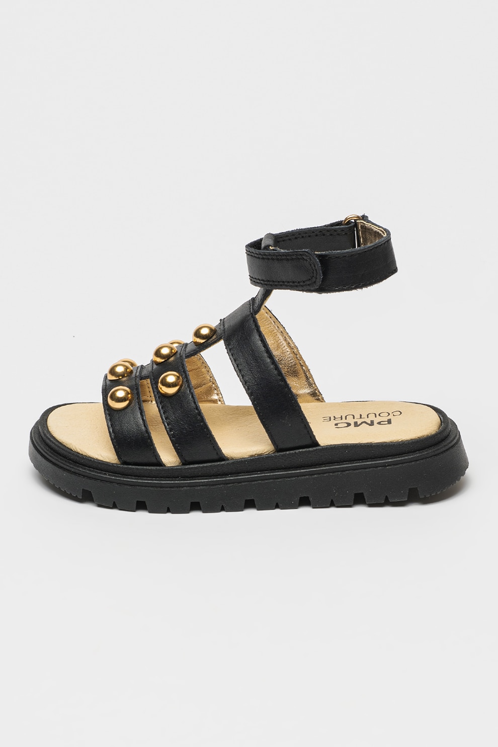 Primigi, Sandale din piele cu velcro, Auriu, Negru, 31 EU