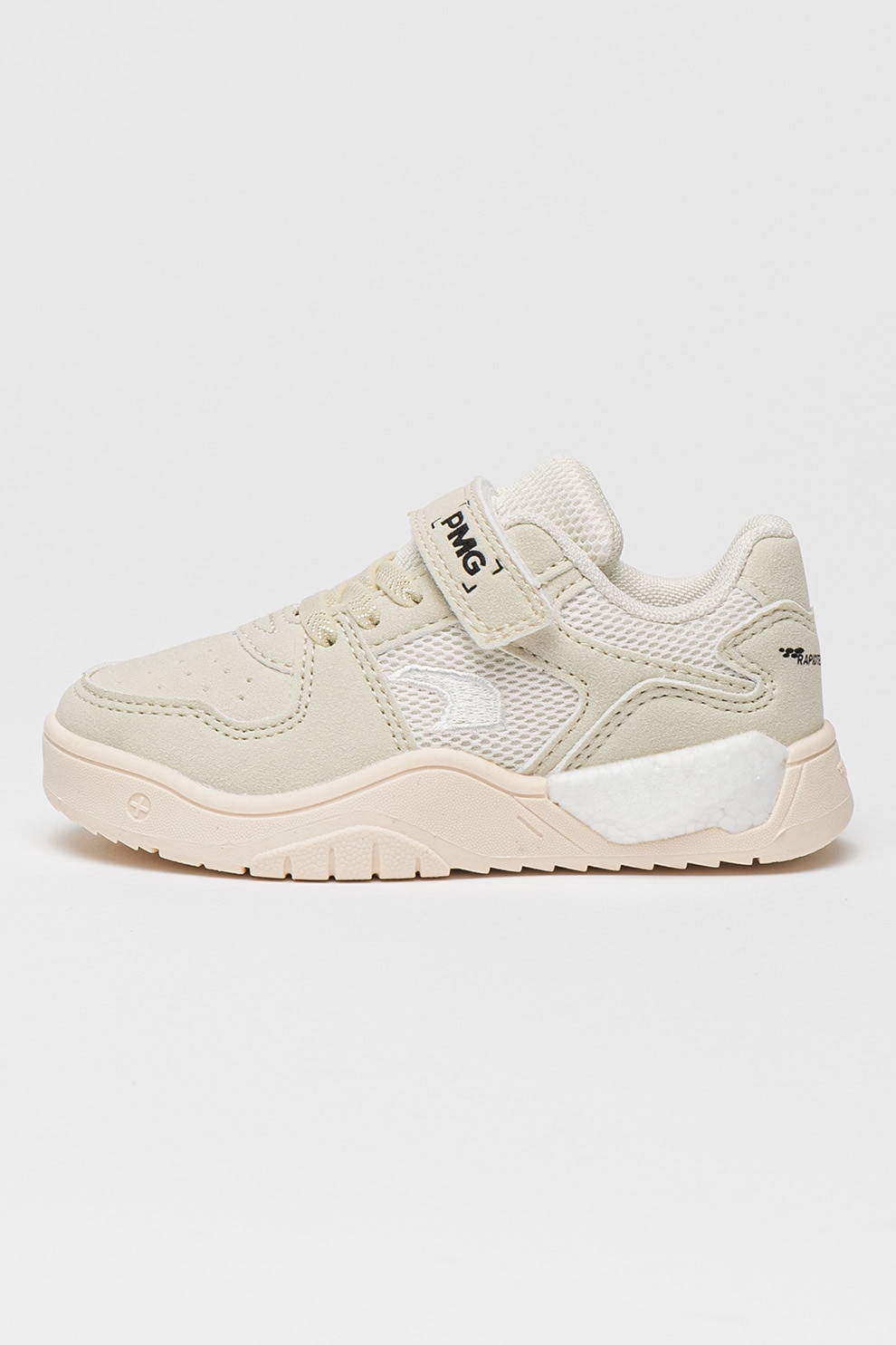 Primigi, Pantofi sport cu talpa plata si insertii din piele intoarsa ecologica, Crem, 24 EU