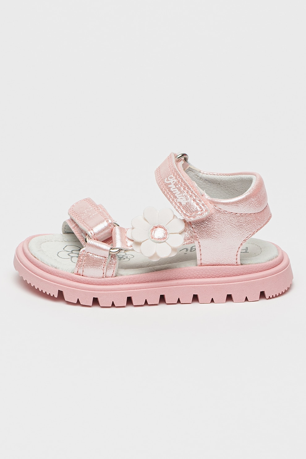 Primigi, Sandale din piele ecologica cu floare, Alb, Roz pal, 22 EU