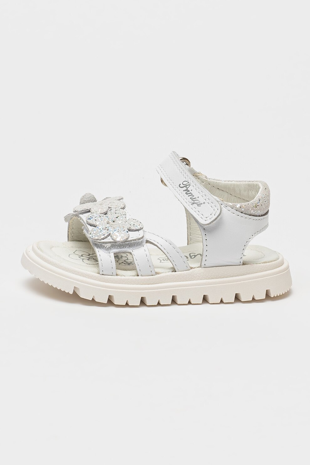 Primigi, Sandale flatform din piele, Alb optic, Argintiu, 24 EU