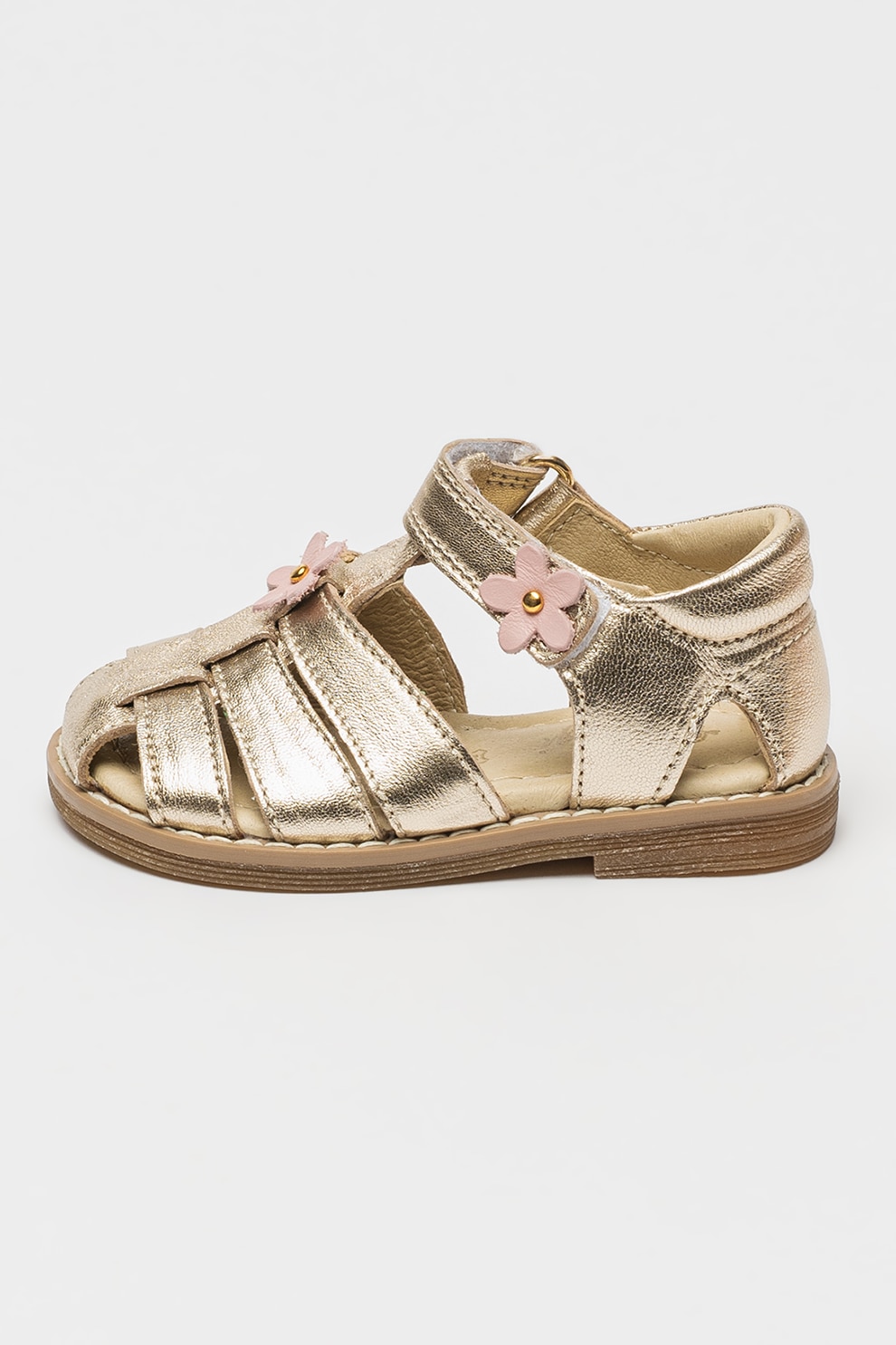 Primigi, Sandale din piele cu velcro, Auriu, Roz deschis, 22 EU