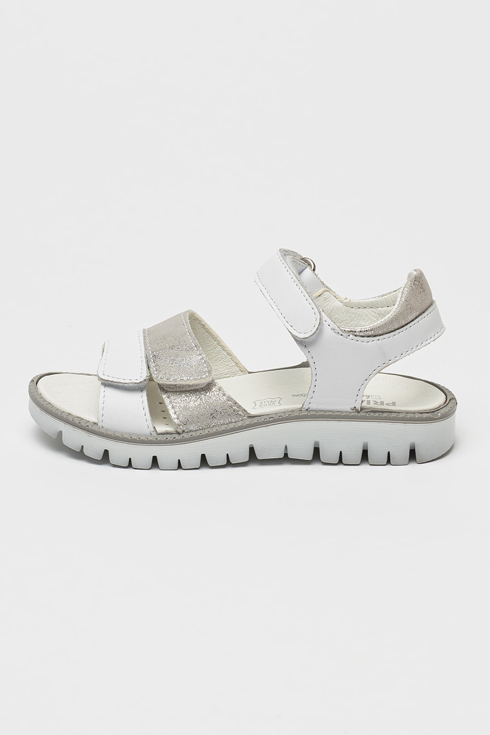 Primigi, Sandale din piele si piele ecologica cu velcro, Alb, Argintiu, 27 EU