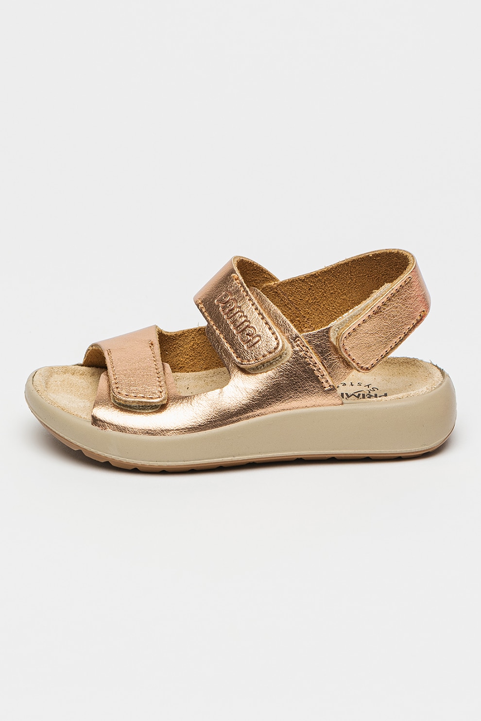 Primigi, Sandale din piele cu logo, Auriu rose, 26 EU