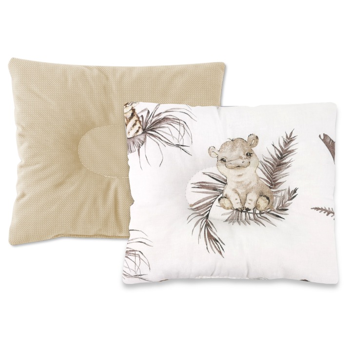 Perna bebelus, MimiNu, Profilata, Cu doua fete, Cu functie anti-soc, Pufoasa, Din catifea si bumbac, Materiale certificate Oeko Tex Standard 100, 23x26 cm, Savanna