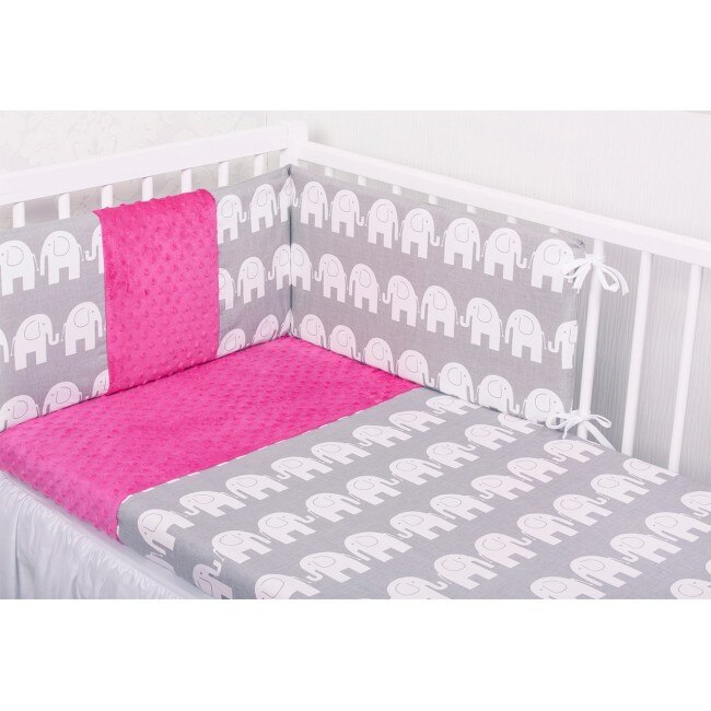 Lenjerie 3 piese din bumbac si velur Minky Slonie