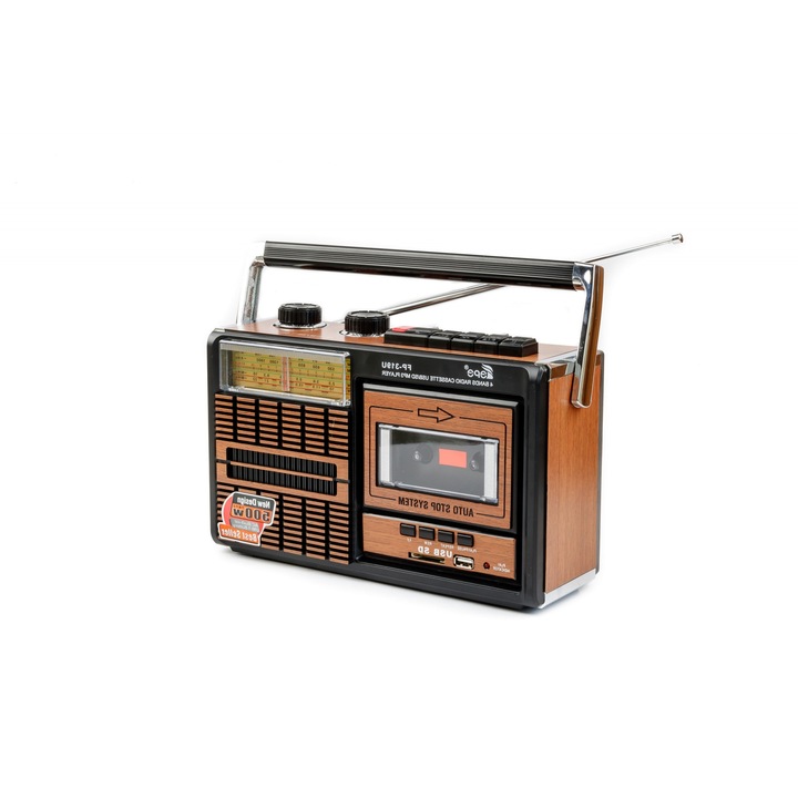 Radio casetofon portabil cu MP3 Player Fepe FP-319U, USB, SD card, AM/FM/SW1/SW2, culoare Negru-maro