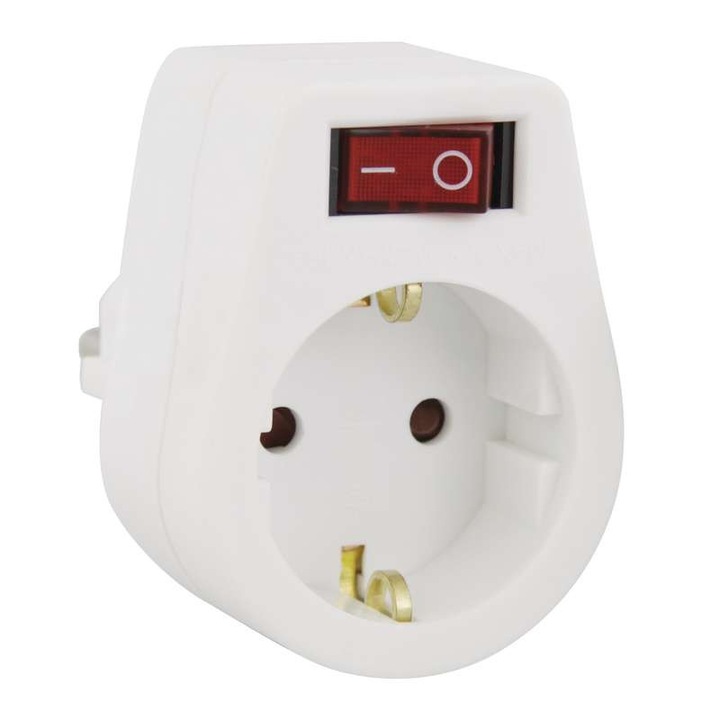 Адаптер за контакт Шуко към 1xШуко+прекъсвач, Emos