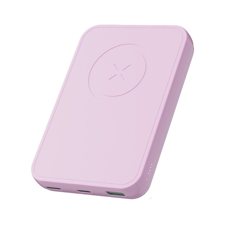 Baterie Externa Magsafe Wireless Power Bank, Portabil, 10000 mAh, incarcare wireless, roz, LL TRADER, cu cablu USB-C