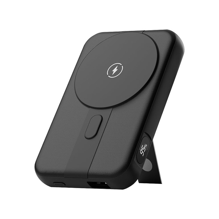 Külső mágneses akkumulátor 10000 mAh összecsukható állvánnyal, hordozható töltővel, LL Trader, fekete