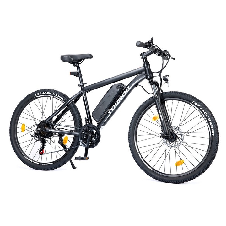 Elektromos kerékpár, Tourroll U1, 26 MTB, 250 W-os motor, kivehető 13Ah Li-ion akkumulátor, 65 km autonómia, CST off-road gumik, Shimano 21 sebességes váltó, elektromos kerékpár felnőtteknek, szabadidős utazáshoz és ingázáshoz, fekete