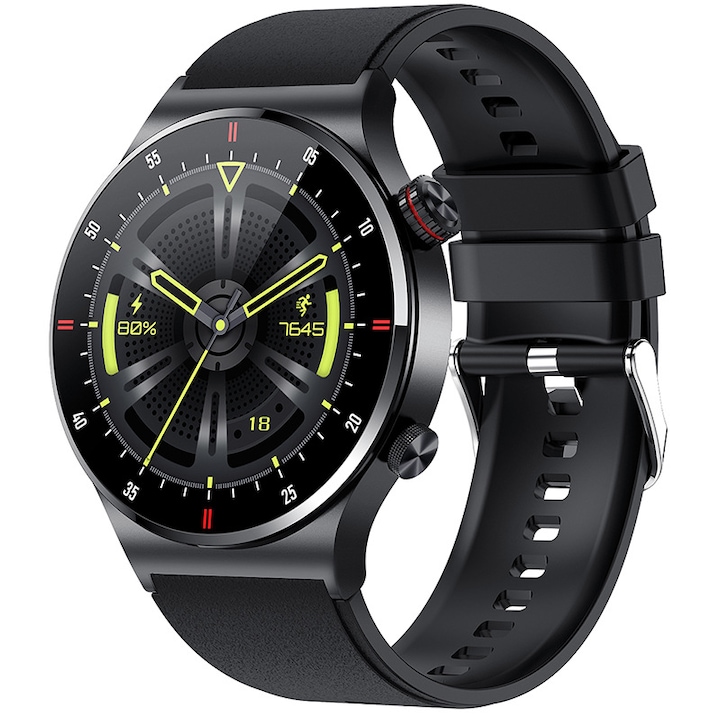 Ceas Smartwatch Techbasics®, Ecran Curbat 2.01", Apeluri Bluetooth 5.3, Microfon HD, Notificari apel si retele sociale, Monitorizare sanatate, Monitorizare somn, Moduri sport, fitness, Incarcare wireless, Rezistent la apa IP68, 2 Bratari, Unisex, Negru