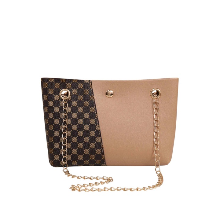 Geanta Mini Casual cu Lant Auriu, Design Elegant, Bej / Maro