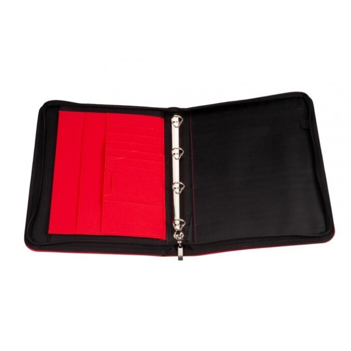 Mapa A4 Antra, rosie, cu fermoar, 260x345mm, cu buzunar pentru carti de vizita