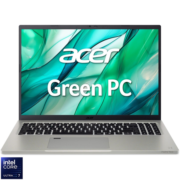 Acer Aspire Vero 16 AV16-51P-70Z2 laptop, Intel® Core™ Ultra 7-155U, 16", WQXGA, IPS, 16 GB LPDDR5X RAM, 1 TB SSD, Intel® Graphics, Windows 11 Home, Nemzetközi angol billentyűzet, Cobblestone Gray