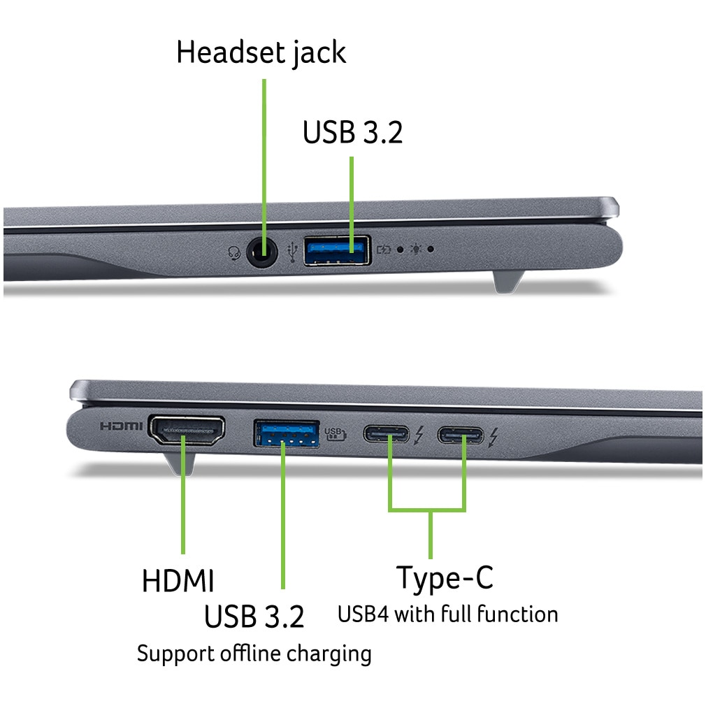 Laptop Acer Swift 14 AI OLED SF14-51-78FT cu procesor Intel® Core™ Ultra 7-256V pana la 4.8 GHz, 14", WUXGA OLED, 16GB LPDDR5X RAM, 1TB SSD, Intel® Arc™ Graphics, Windows 11 Home, Steel Gray