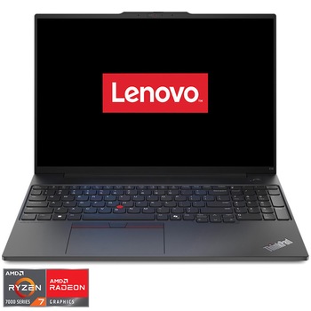 Laptop Lenovo ThinkPad E16 Gen 2 cu procesorAMD Ryzen 7 7735HS pana la 4.75GHz, 16" WUXGA, IPS, 32GB DDR5 RAM, 1TB SSD, AMD Radeon 680M Graphics, No OS, Black, 3Y Onsite upgrade