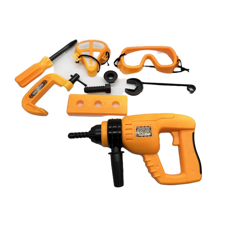 Set de Unelte de Jucarie, ETSeries, cu bormasina care se Roteste, Sunete Realiste, Portocaliu, + 3 ani, Vision XXI