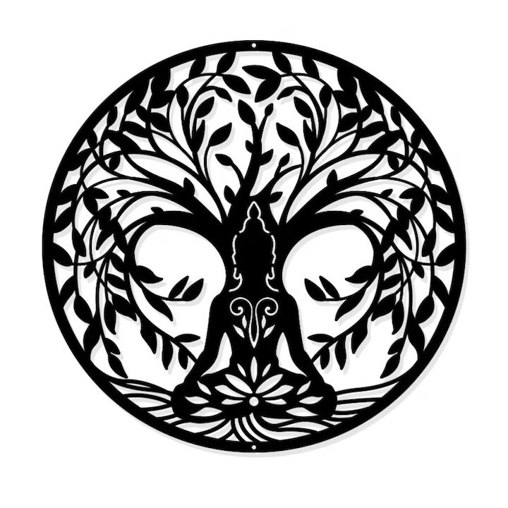 Decoratiune Copacul Vietii cu Buddha, 30 cm, negru