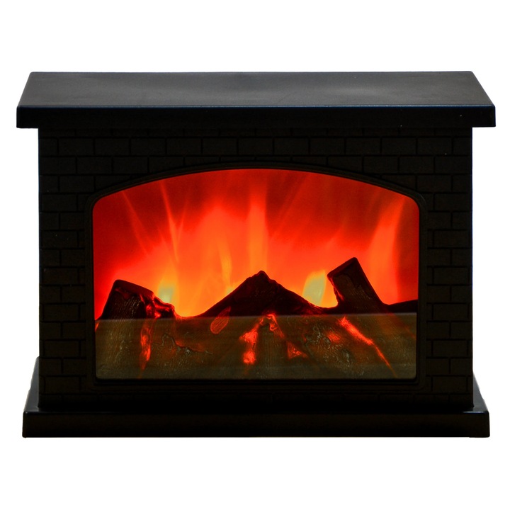 Decoratiune semineu DacEnergy©, 3 LED-uri cu iluminare calda, aspect deosebit, efect flacara, alimentare baterii sau cablu USB, 27.7 x 11.8 x 20 cm